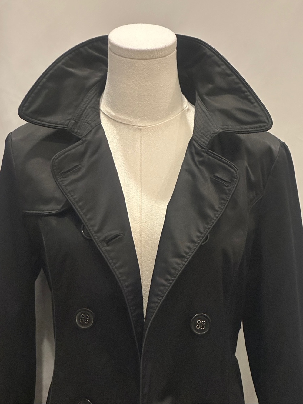 Burberry London Black 100% Cotton Gabardine Trench Coat Made in England Size 2 - Picture 8 of 17